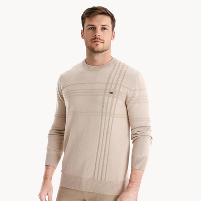 Léon™  | Pull homme beige élégant à col rond