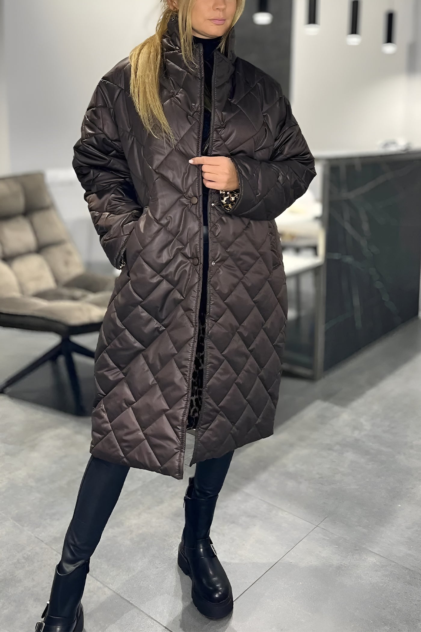 Romy™ | Manteau matelassé réversible avec doublure léopard